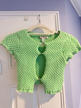 Urban Outfitters Neon Lime Textured Knit Short Sleeve Crop Top